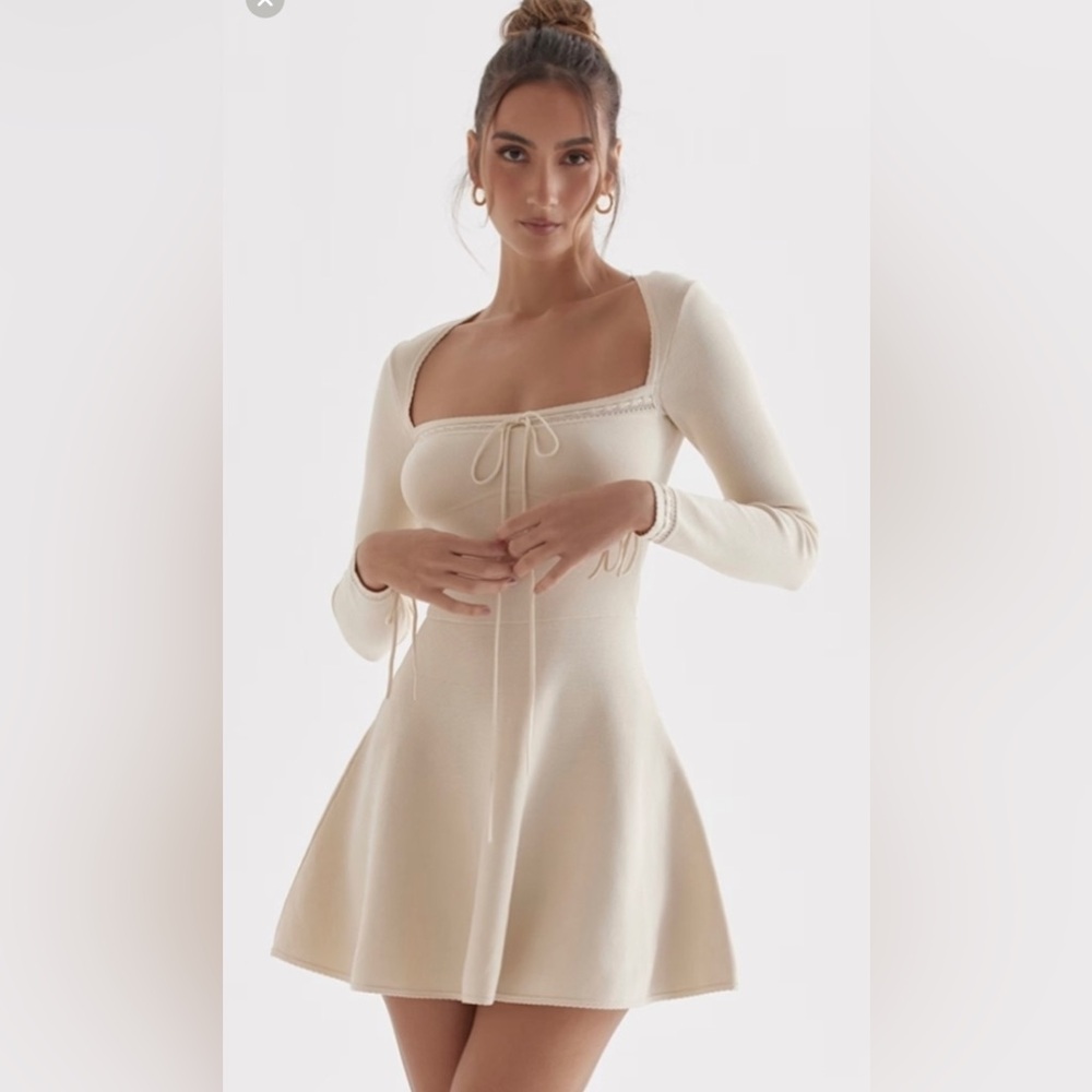 House of Cb Caprice Cream Dainty Knit Midi Dress size Large NWT